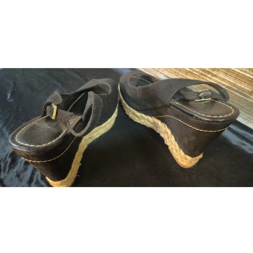 Brash Womens Black Peep Toe Espadrille Wedge Sandals Slingback Size 8
